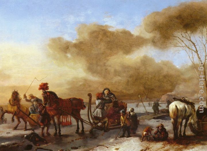 Philips Wouwerman A Winter Landscape with Horse-Drawn Sleds